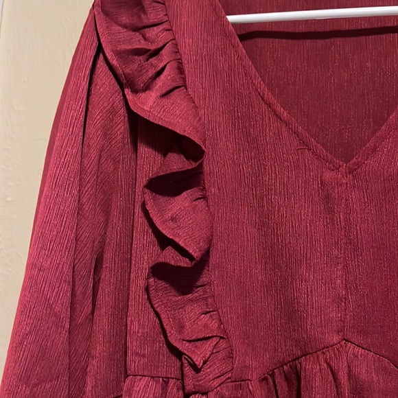 Plum Blouse Ruffled - Cuffed Sleeve - Picture 2 of 6